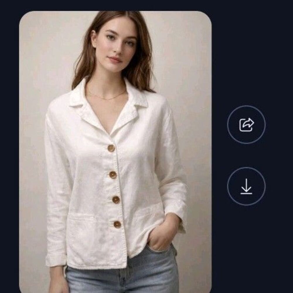 Talbots Jacket Size 12 White Irish Linen Blend Button Pockets